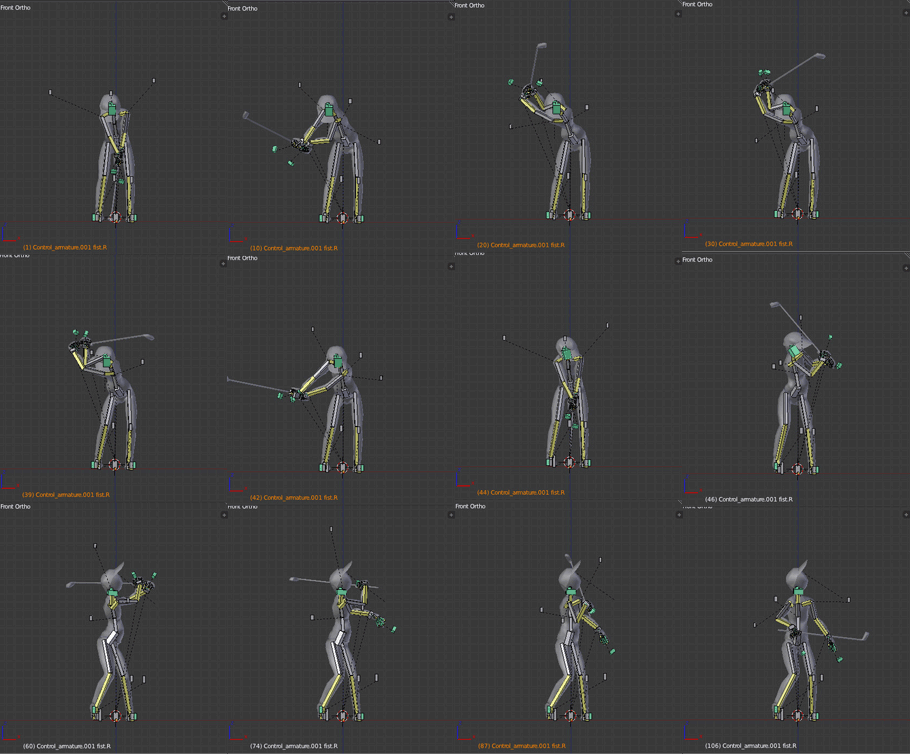 Animation d'un golfeur, images décomposées