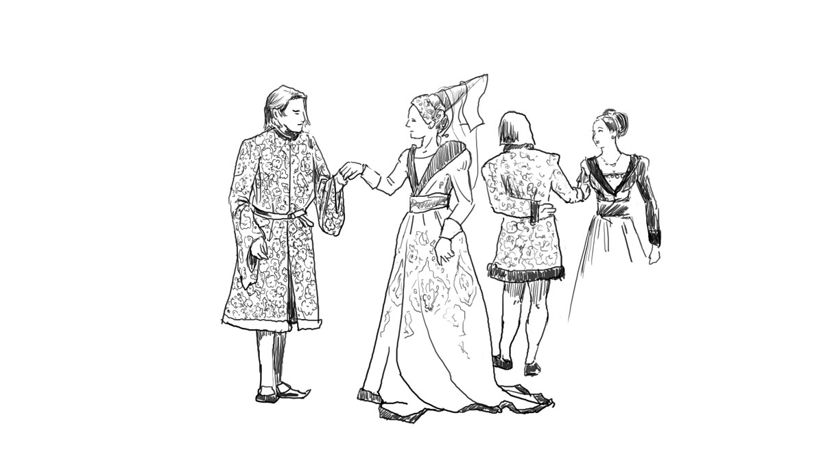 dessin de personnes en costume médiéval